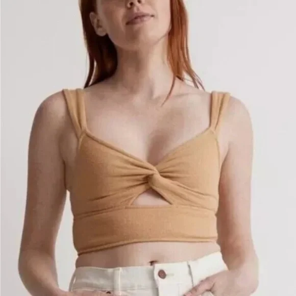 Madewell Women's Tan Twist-Front Cut Out Crop Top Small NWT - Picture 2 of 8